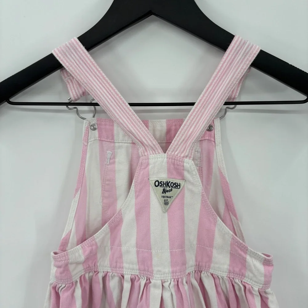 OshKosh B'gosh Overall Dress Kids 5T Pink White Striped Denim Hickory Preppy